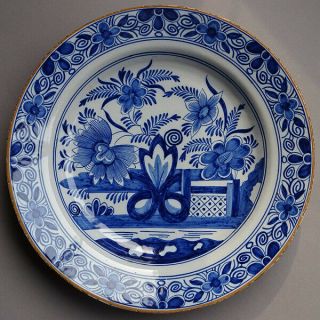 Antique Dutch Delft Charger Wall Plate Blue & White 18th Century Holland Faience