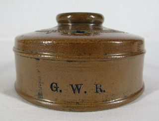 Antique 19th C Great Western Railway Stoneware Gwr Inkwell &quill Pen Holder Yqz