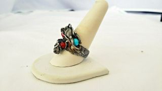 Vintage Chinese Silver dragon ring red and blue stones 4