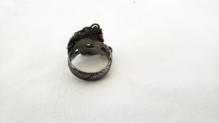 Vintage Chinese Silver dragon ring red and blue stones 7
