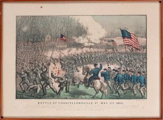 1863 Civil War Battle Of Chancellorsville Currier & Ives Stone Lithograph Print