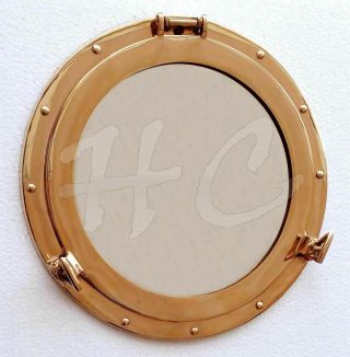 15 " Maritime Brass Porthole Round Window Glass Nautical Boat Ship Porth Mirror