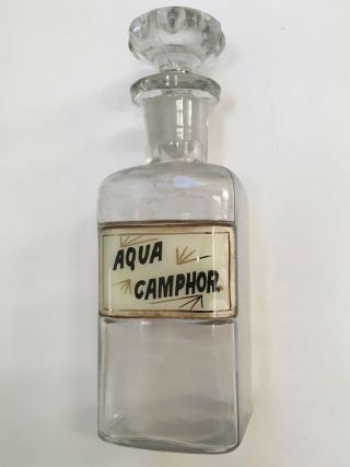 Vintage Small Apothecary Bottle W/stopper - Aqua Camphor - F&s?