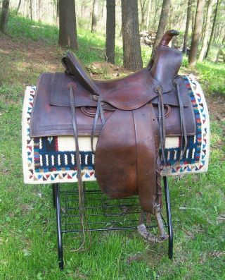 Vtg Us Cavalry Wwi Packers Slick Fork Western Saddle W/ Nail Pouch