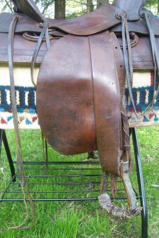 Vtg US Cavalry WWI Packers Slick Fork Western Saddle w/ Nail Pouch 2