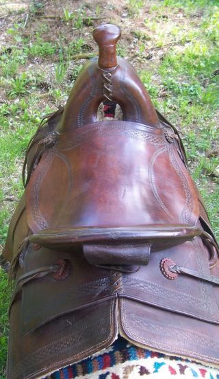 Vtg US Cavalry WWI Packers Slick Fork Western Saddle w/ Nail Pouch 4