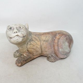 F513: Korean Old Stone Ware Statue Of Tiger Like Cat Called Neko - Tora