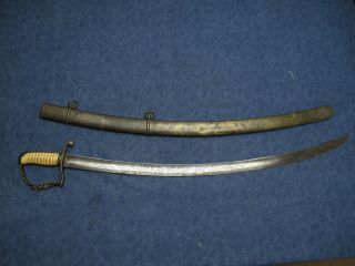 Large And Heavy Us Pre Civil War Sword With Brass Scabbard