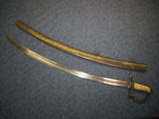 LARGE AND HEAVY US PRE CIVIL WAR SWORD WITH BRASS SCABBARD 2