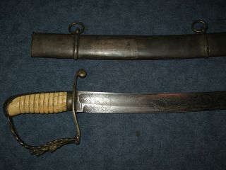 LARGE AND HEAVY US PRE CIVIL WAR SWORD WITH BRASS SCABBARD 3