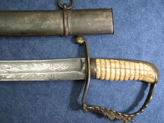 LARGE AND HEAVY US PRE CIVIL WAR SWORD WITH BRASS SCABBARD 6
