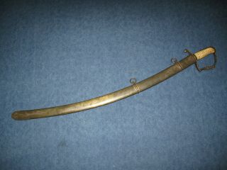 LARGE AND HEAVY US PRE CIVIL WAR SWORD WITH BRASS SCABBARD 7