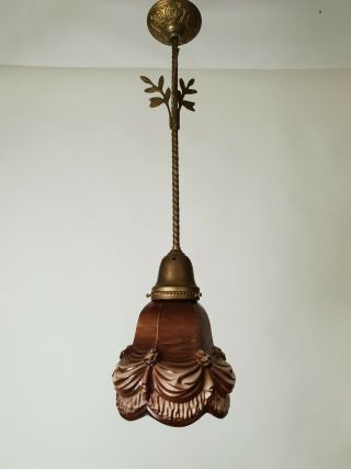 C1910 Dutch Guilded Ceiling Light With Ceramic Shade