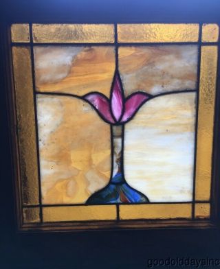 Small Antique Stained Leaded Glass Window 21 " By 20 " Circa 1925