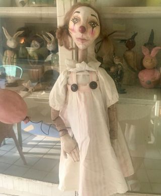 Primitive Clown Doll ‘penelope’ Ooak Signed By Maker Rmc -