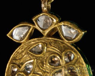 Indian Mughal Jewelry Gold,  Diamond & Enamel Oval Pendant / Brooch,  19/20th C. 11
