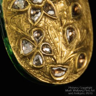 Indian Mughal Jewelry Gold,  Diamond & Enamel Oval Pendant / Brooch,  19/20th C. 12