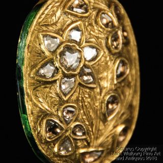 Indian Mughal Jewelry Gold,  Diamond & Enamel Oval Pendant / Brooch,  19/20th C. 3