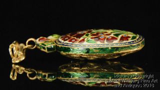 Indian Mughal Jewelry Gold,  Diamond & Enamel Oval Pendant / Brooch,  19/20th C. 6