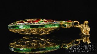 Indian Mughal Jewelry Gold,  Diamond & Enamel Oval Pendant / Brooch,  19/20th C. 7
