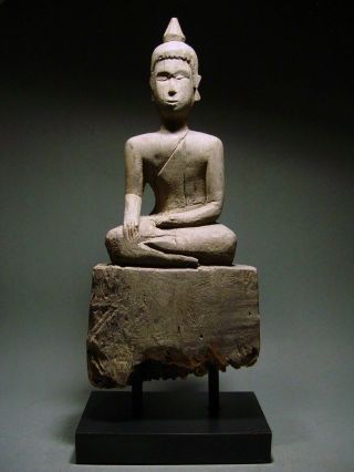 Antique Teak Wood Carved Laos Meditating Buddha.  Laotian Art 18/19th C.