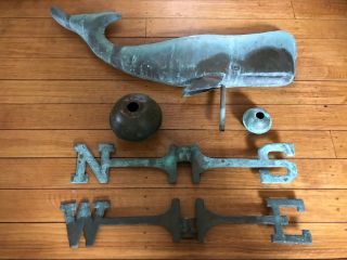 Large 24 " Antique Whale Copper Weathervane N - S - E - W And Balls