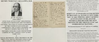 Civil War Slavery Abolitionist Clergyman Sanitary Commission Fndr Letter Signed