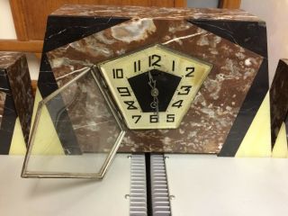Art Deco Marble Onyx Mantle Clock w/ matching Garnitures 2