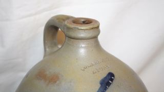 N CLARK & CO LYONS STONEWARE COBALT DECORATED JUG WITH HANDLE 2