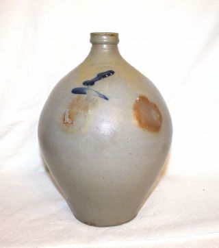 N CLARK & CO LYONS STONEWARE COBALT DECORATED JUG WITH HANDLE 3