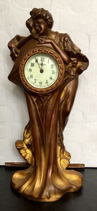 Haven Figural Metal Clock Art Nouveau 1900s