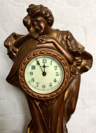 Haven Figural Metal Clock Art Nouveau 1900s 2