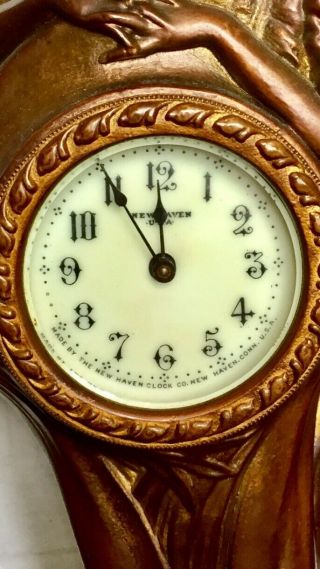 Haven Figural Metal Clock Art Nouveau 1900s 3