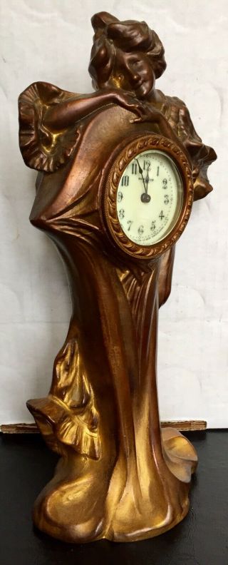 Haven Figural Metal Clock Art Nouveau 1900s 4
