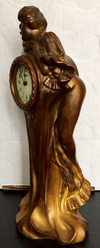 Haven Figural Metal Clock Art Nouveau 1900s 5