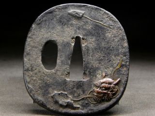 RARE ONI Demon TSUBA 18 - 19thC Japanese Edo Samurai Koshirae Antique 2