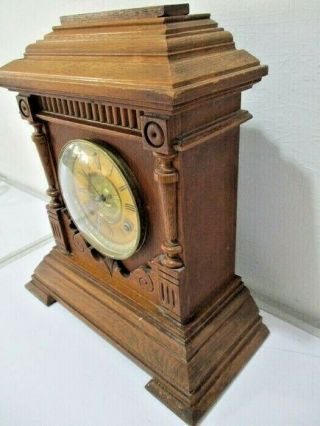 ANTIQUE OAK CASED SHARON 8 DAY STRIKING MANTLE CLOCK BY ANSONIA USA c1890 3