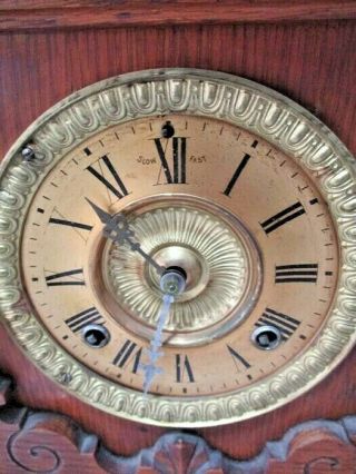 ANTIQUE OAK CASED SHARON 8 DAY STRIKING MANTLE CLOCK BY ANSONIA USA c1890 5