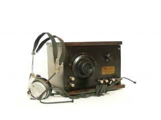 1922 Musio Crystal Radio w/Original Detector & Matching Penn.  Wireless Headset 12