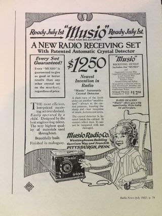 1922 Musio Crystal Radio w/Original Detector & Matching Penn.  Wireless Headset 2