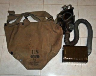 Vintage World War 11 Army Service Gas Mask With Field Bag And Anti - Dim Cloth