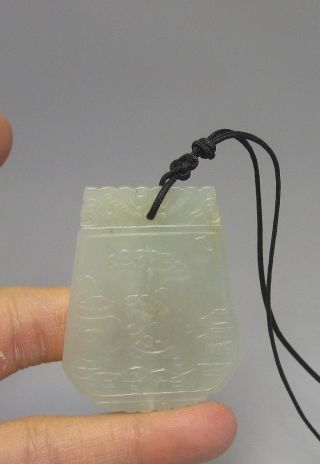 Carved Antique Hetian White Jade Pendant,  China,  1900’s,  Inscribed