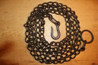 Antique Wrought Iron Hook On Length Of Old Chain With Ring Beam 174 "