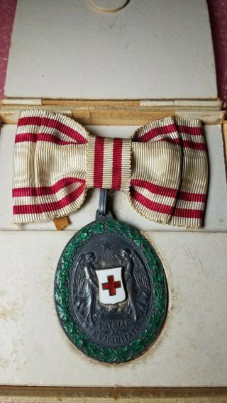 Vintage Austrian Ladies Red Cross Badge Medal Boxed Army Navy 1864 1914