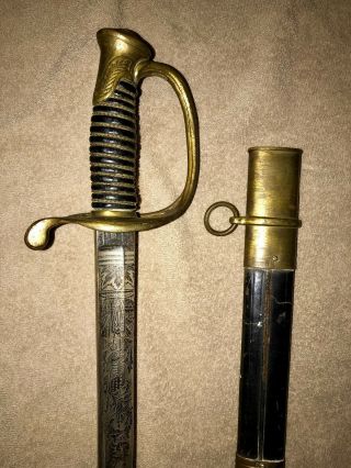 Antique U.  S.  Civil War M1850 Officers Etched Saber Sword With Scabbard Horstmann