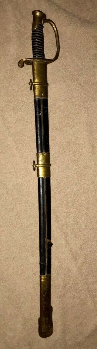 Antique U.  S.  Civil War M1850 Officers Etched Saber Sword with Scabbard Horstmann 2