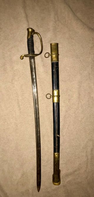 Antique U.  S.  Civil War M1850 Officers Etched Saber Sword with Scabbard Horstmann 3