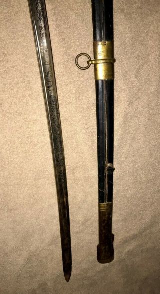 Antique U.  S.  Civil War M1850 Officers Etched Saber Sword with Scabbard Horstmann 4