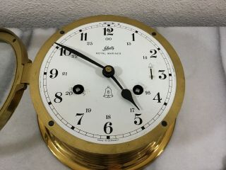 VINTAGE SCHATZ SHIP’S CLOCK ROYAL MARINER 8 DAY BRASS CHIMING BELLS 10