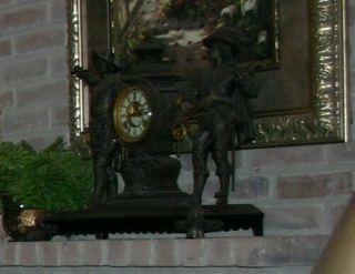 Ansonia Double Figural Musketeer Don Caesar & Don Juan Mantle Clock